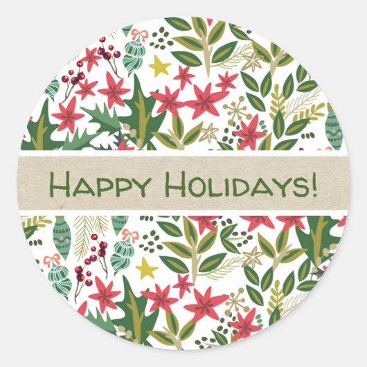 kerstfeestdag - Floral-Berries Ronde Sticker (Voorkant)