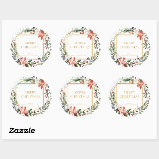 Kerstfeestdag Floral labels stickers (Vel)