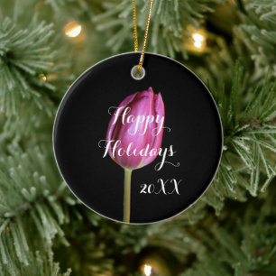 Kerstfeestdag Floral Tulips Pink  2019 Keramisch Ornament