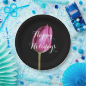 Kerstfeestdag Floral Tulips Pink  2019 Papieren Bordje (Feest)