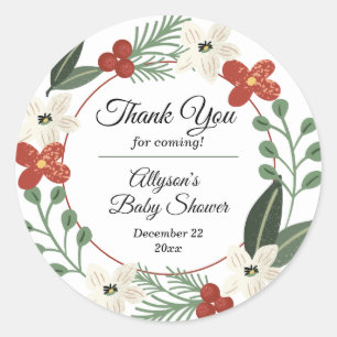 Kerstfeestdag Floral Wreath Baby shower Classi Ronde Sticker