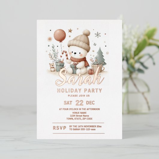 Kerstfeestdag Folie Uitnodiging (Staand Voorkant)