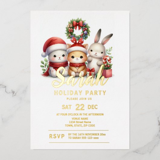 Kerstfeestdag Folie Uitnodiging (Voorkant)