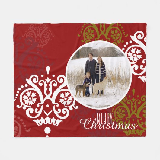 Kerstfeestdag Foto Damask Patroon Fleece Deken (Voorkant (Horizontaal))