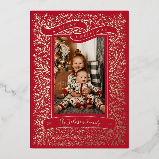 kerstfeestdag Foto Folie Kaart (Voorkant)