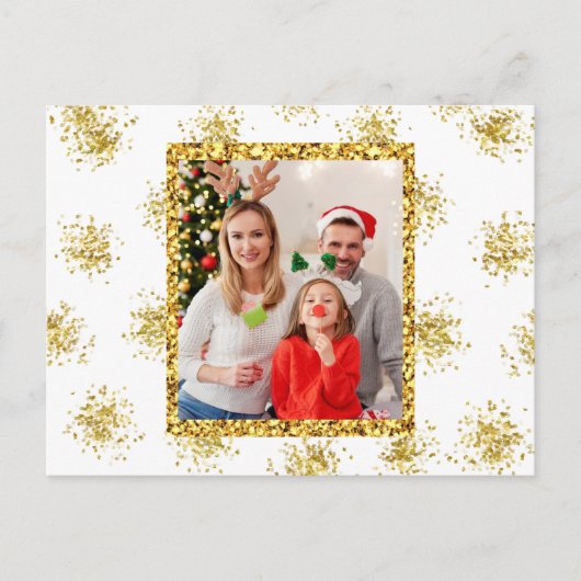 Kerstfeestdag Foto Gold Glitter Briefkaart (Voorkant)