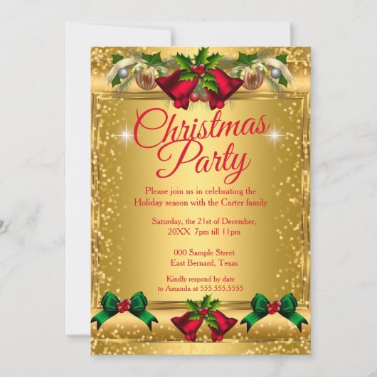 Kerstfeestdag Foto Gold Red Kaart (Voorkant)