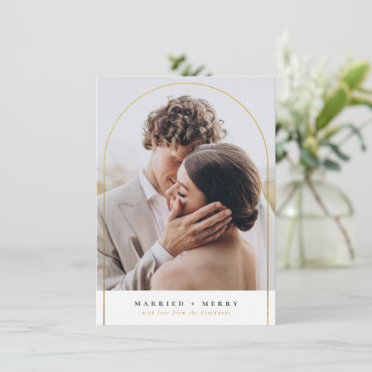 Kerstfeestdag foto met feestdag voor huwelijksfees feestdagenkaart (Staand voorkant)