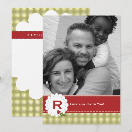 kerstfeestdag foto-monogram feestdagenkaart (Voorkant / Achterkant)