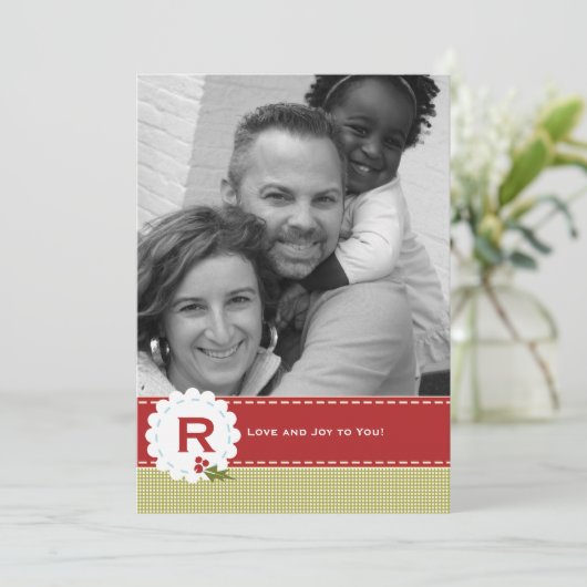 kerstfeestdag foto-monogram feestdagenkaart (Staand voorkant)