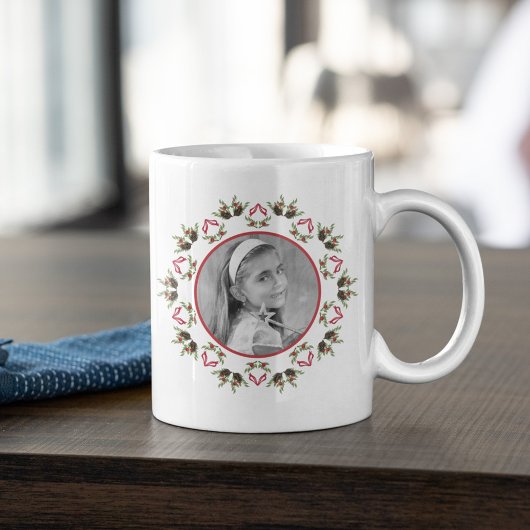 Kerstfeestdag Foto Simple Greenery Circle Grote Koffiekop