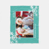 Kerstfeestdag Foto Snowflake Blauwgroen Fleece Deken (Voorkant)