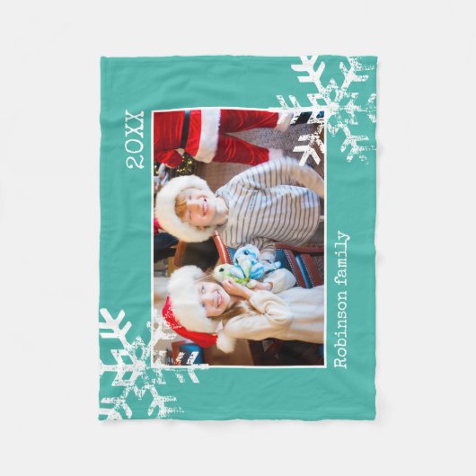 Kerstfeestdag Foto Snowflake Blauwgroen Fleece Deken (Voorkant)