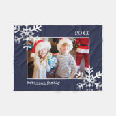 Kerstfeestdag Foto Snowflake Navy Blue Fleece Deken (Voorkant (Horizontaal))