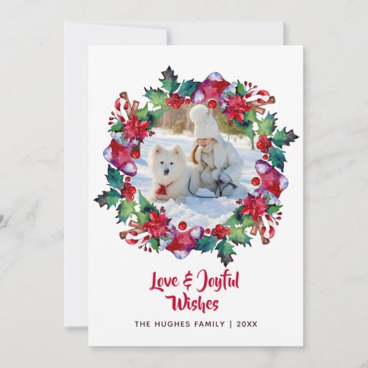 Kerstfeestdag, foto van Floral met geschreeuw Feestdagenkaart (Voorkant)