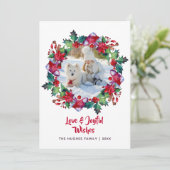 Kerstfeestdag, foto van Floral met geschreeuw Feestdagenkaart (Staand voorkant)