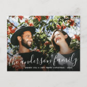 Kerstfeestdag foto van white Script Family Name Feestdagenkaart (Voorkant)