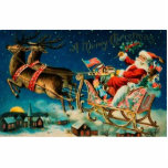 kerstfeestdag fotobeeldje ornament<br><div class="desc">Oorspronkelijke  kerstman op slee met reindeerillustratie.</div>