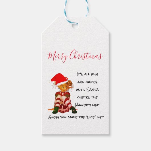 Kerstfeestdag Funny Quote Elf Cadeaulabel (Voorkant)