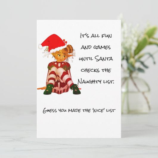 Kerstfeestdag Funny Quote Elf Kaart (Staand voorkant)