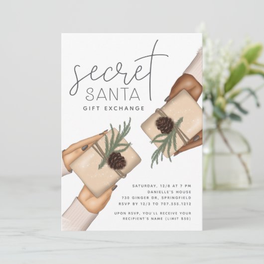 Kerstfeestdag geheim kerstcadeau-uitwisseling kaart (Staand voorkant)