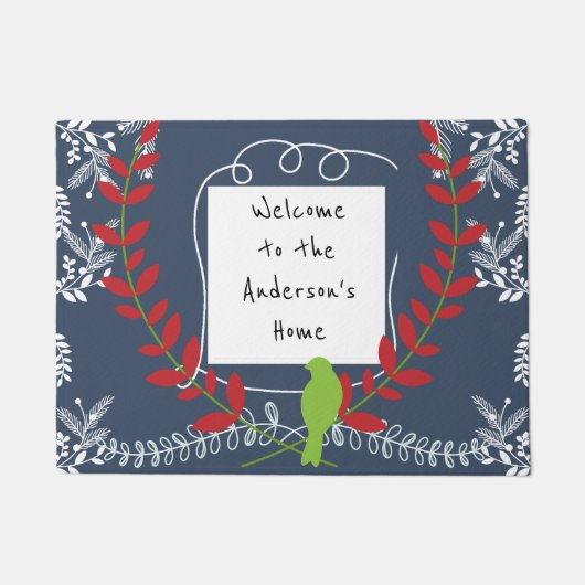 Kerstfeestdag - Gepersonaliseerde vogels en wijnst Deurmat (Voorkant)