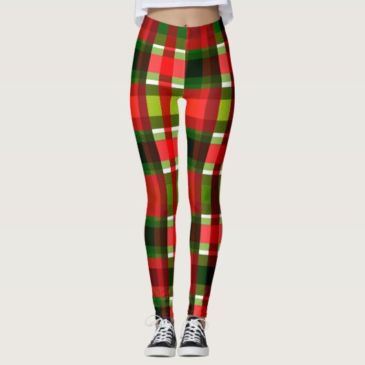 Kerstfeestdag gevarieerd vierkant buffel geplakt leggings (Voorkant)