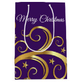 Kerstfeestdag Gift Bag Majestic Swirls Paars Medium Cadeauzakje (Voorkant)