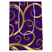 Kerstfeestdag Gift Bag Majestic Swirls Paars Medium Cadeauzakje (Achterkant)