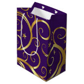 Kerstfeestdag Gift Bag Majestic Swirls Paars Medium Cadeauzakje (Achterkant Gekanteld)