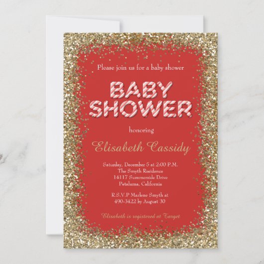 Kerstfeestdag Glitter Baby shower Uitnodiging (Voorkant)