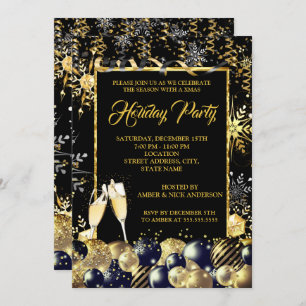 Kerstfeestdag Gold Black Snowflakes Kaart