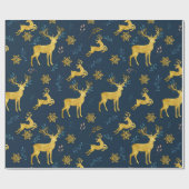 Kerstfeestdag - Gold Deer op marinebasis Cadeaupapier (Vlak)