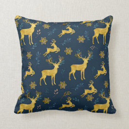 Kerstfeestdag - Gold Deer op marinebasis Kussen