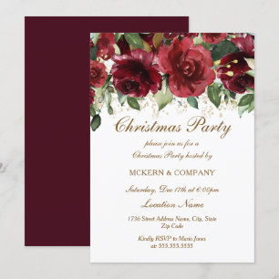 kerstfeestdag Gold Glitter Burgundy Floral Kaart