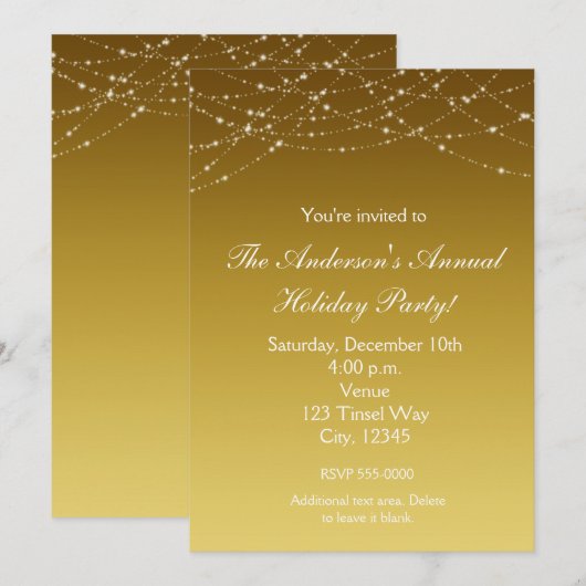 Kerstfeestdag Gold Glitter Elegant Uitnodiging (Voorkant / Achterkant)