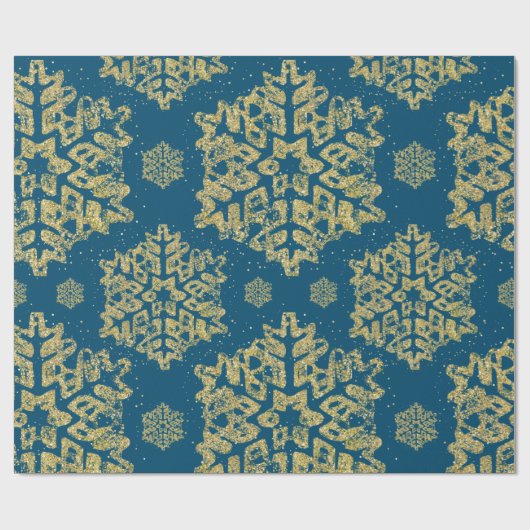 Kerstfeestdag Gold Glitter Snowflake Navy Blue Cadeaupapier (Vlak)