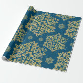 Kerstfeestdag Gold Glitter Snowflake Navy Blue Cadeaupapier (Uitgerold)
