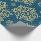 Kerstfeestdag Gold Glitter Snowflake Navy Blue Cadeaupapier (Hoek)