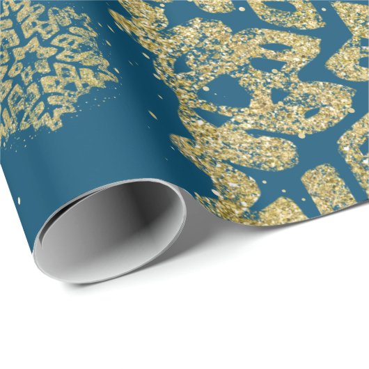 Kerstfeestdag Gold Glitter Snowflake Navy Blue Cadeaupapier (Rol Hoek)