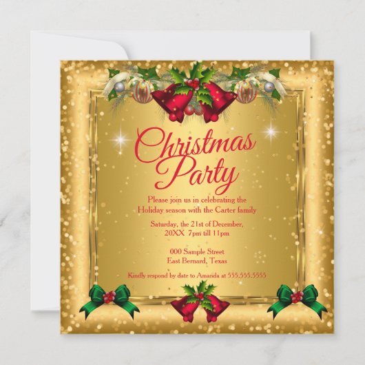 Kerstfeestdag Gold Red Glitter 2 Kaart (Voorkant)