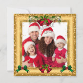 Kerstfeestdag Gold Red Glitter Foto Kaart (Achterkant)