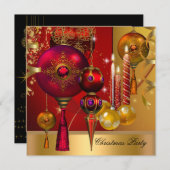 Kerstfeestdag Gold Red Xmas Balls Kaart (Voorkant / Achterkant)