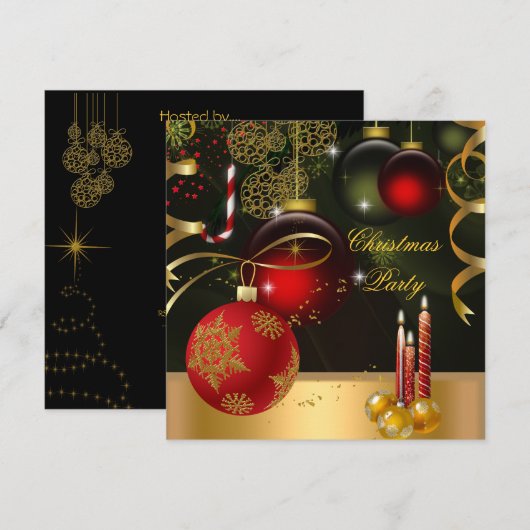 Kerstfeestdag Gold Red Xmas Balls Kaart (Voorkant / Achterkant)