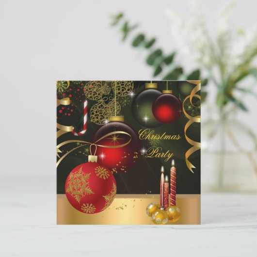 Kerstfeestdag Gold Red Xmas Balls Kaart (Staand voorkant)