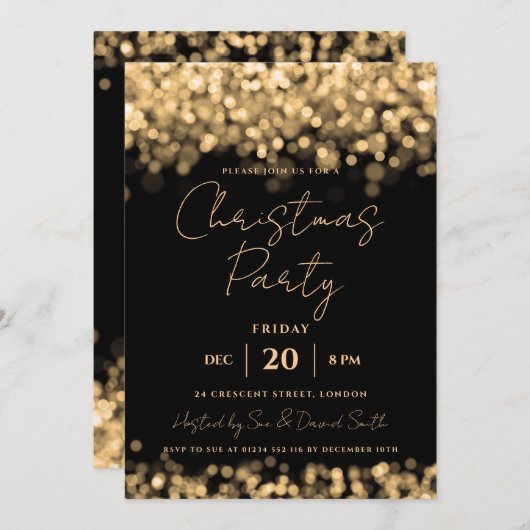 Kerstfeestdag Gold Shimmering Lichten Kaart (Voorkant / Achterkant)