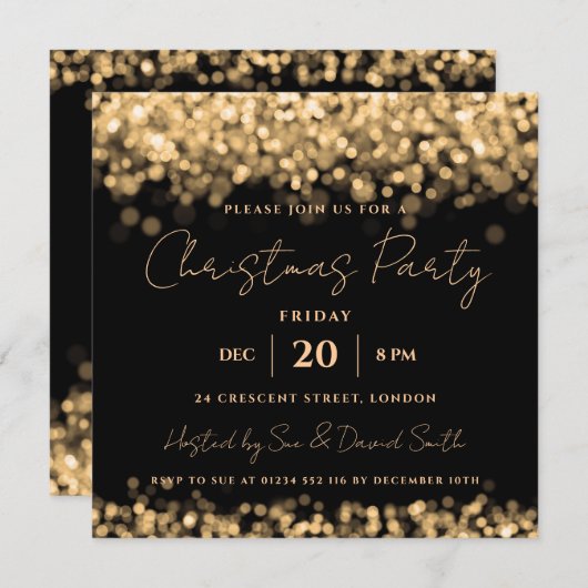 Kerstfeestdag Gold Shimmering Lichten Kaart (Voorkant / Achterkant)