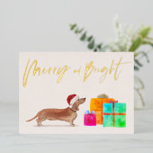 kerstfeestdag Gold Tan Dachshund Dog Foto Folie Feestdagenkaart (Staand Voorkant)