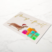 kerstfeestdag Gold Tan Dachshund Dog Foto Folie Feestdagenkaart (Gedraaid)