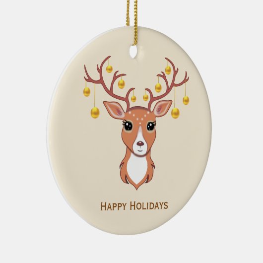 Kerstfeestdag Golden Deer Keramisch Ornament (Rechts)